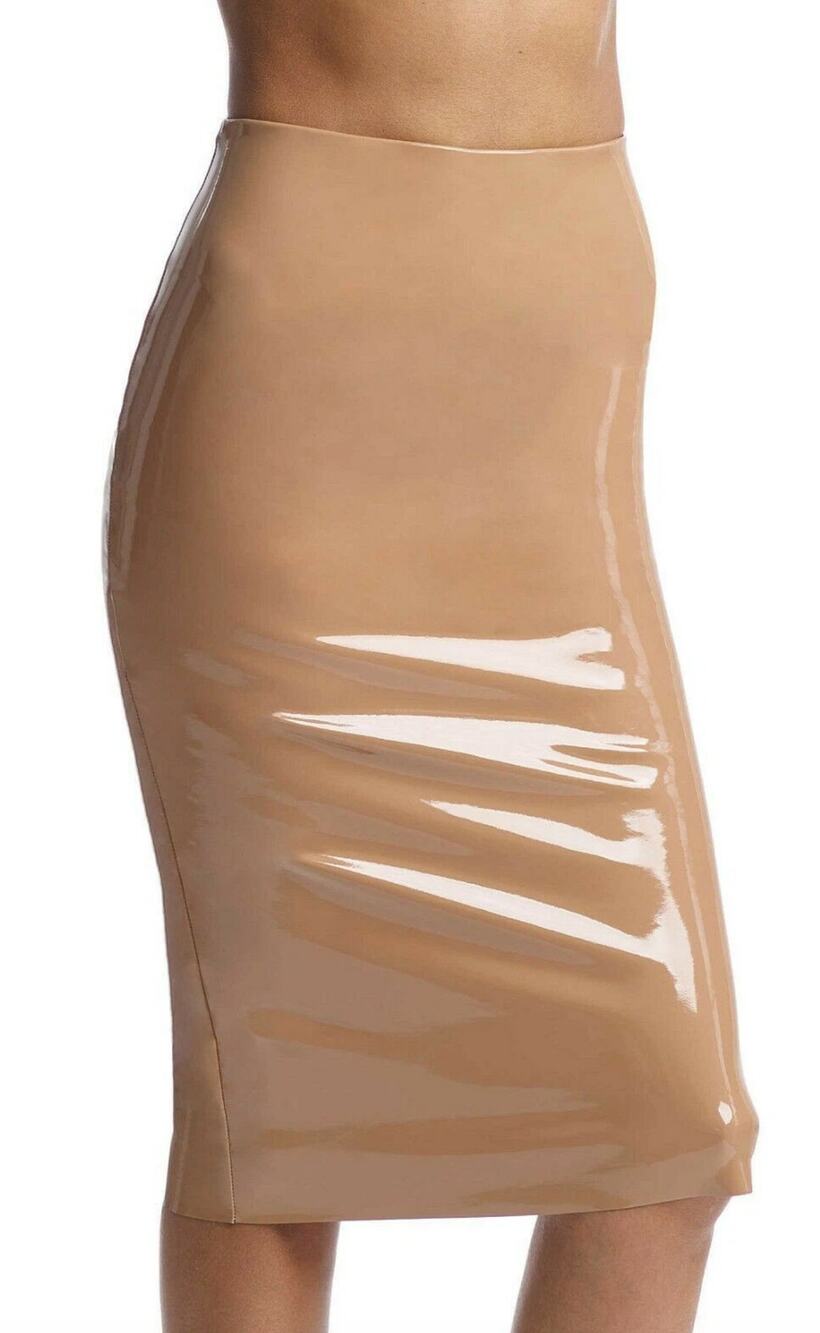 New Commando Patent Midi Skirt in Cocoa Brown Faux Patent Leather S Bodycon SK03